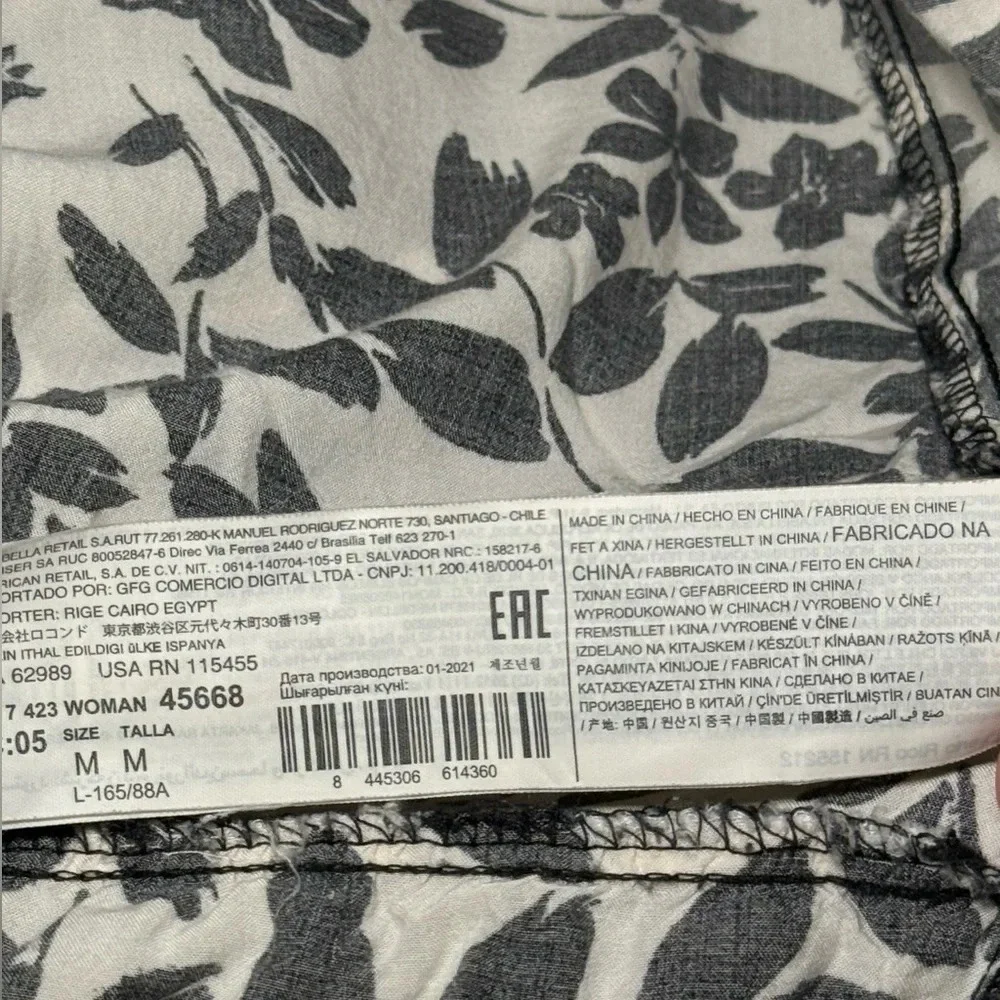 🌻 MNG Black & White Floral Midi Peasant Dress* Women’s size 6 Cottagecore - Picture 12 of 16